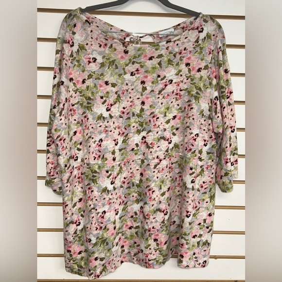 J.Jill Love Linen Floral‎ Tied Keyhole 3/4 Sleeve Tunic - Woman’s Size 1X Linen - Picture 1 of 7